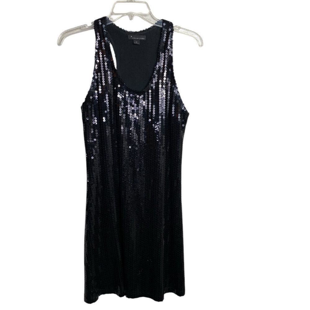 Twentyone M Sequin cocktail, party dress , black mini with razor back